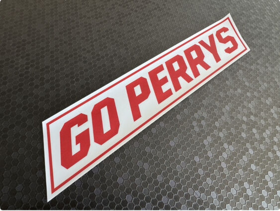 Go Perrys - White-Red - Ford - Dealer Sticker - Angled Version