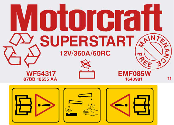 Motorcraft Superstart 085 Battery Decals