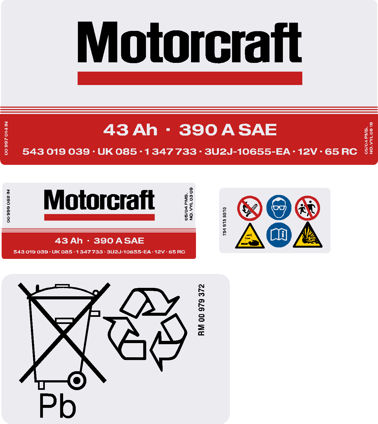 Motorcraft Battery Decals - 085 / 097