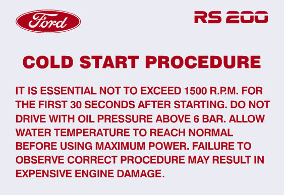 RS200 Cold Start Procedure Decal