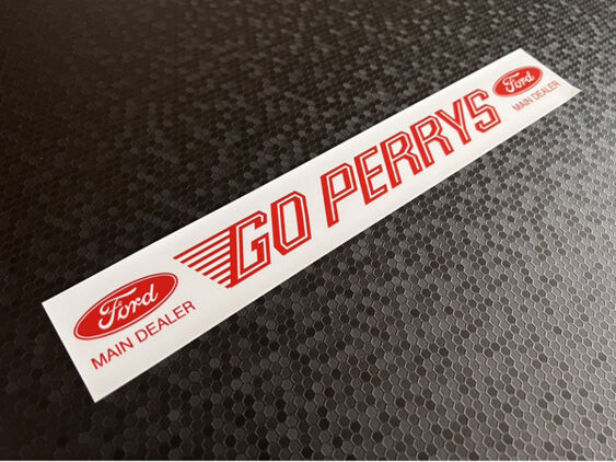 Go Perrys - White Background with Red Lettering - Ford - Dealer Sticker