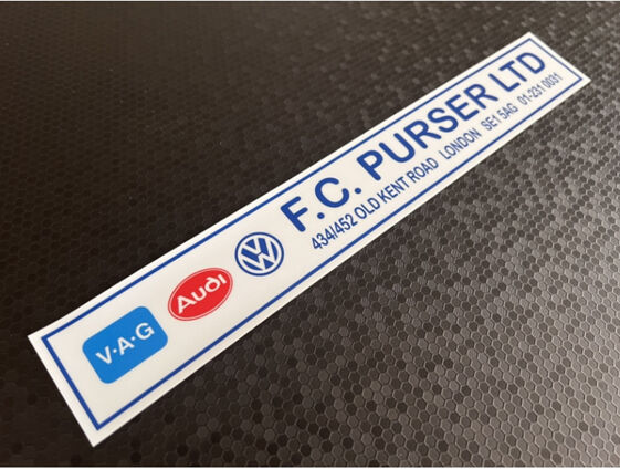 F C Purser - London - VW Audi - Dealer Sticker