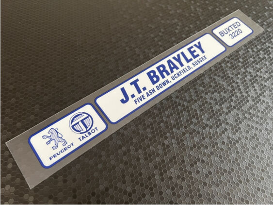 J T Brayley - Uckfield Sussex - Peugeot Talbot - Dealer Sticker