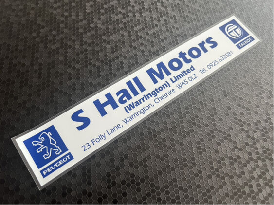S Hall Motors - Warrington - Peugeot Talbot - Dealer Sticker
