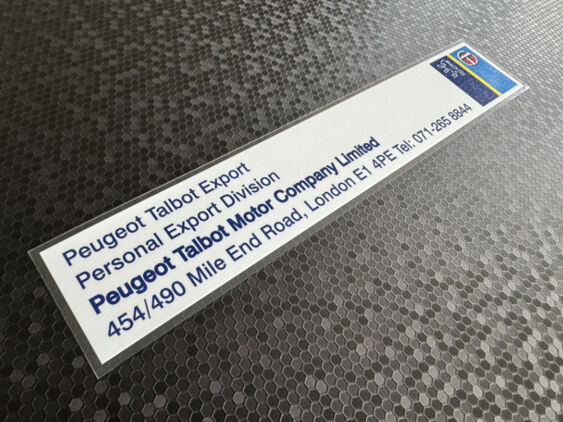 Peugeot Talbot Export - London - Dealer Sticker