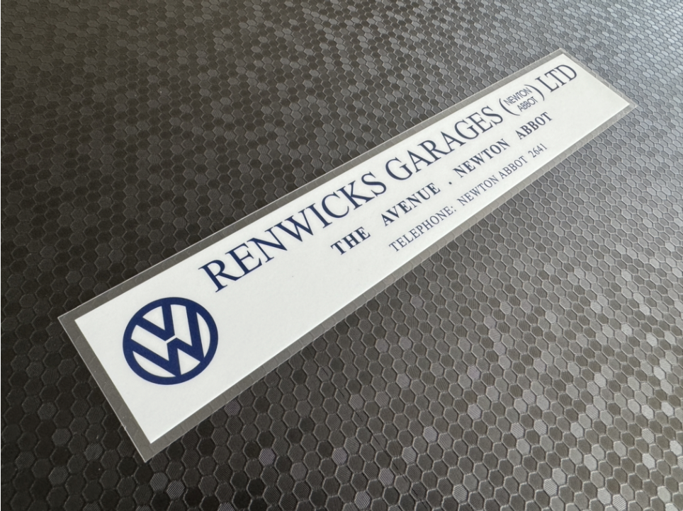 Renwicks Garages VW Newton Abbot Devon Dealer Sticker