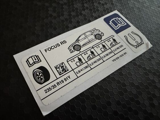 Focus Mk3 RS - Tyre Pressure Decal