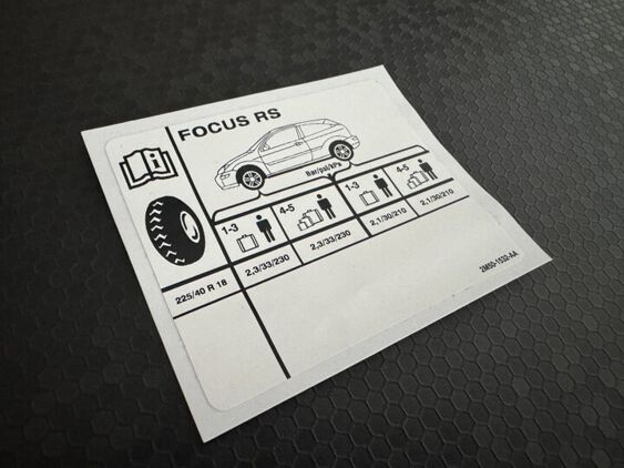 Focus Mk1 RS - Tyre Pressure Decal