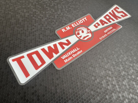 R M Elliott - Town Parks - Vauxhall - Antrim Ireland - Dealer Sticker